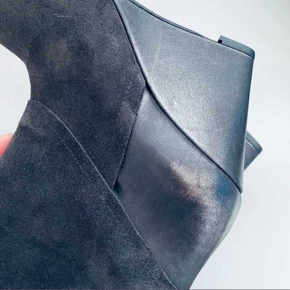 Black Suede Wedge Boots New Leather Black Pointed Toe Retro Style Size 9 - Picture 7 of 12